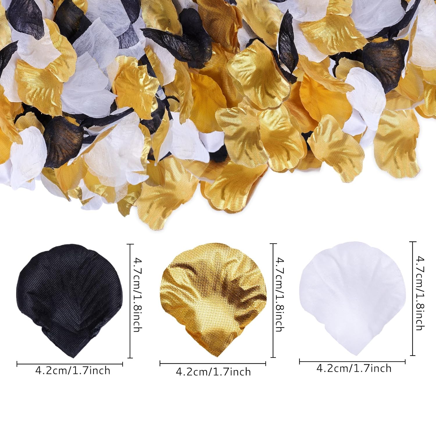 1800Pcs Bulk Artificial Rose Flower Petals For Wedding Black Gold White Petals Decoration Centerpieces For Valentines Day New Year Party Decor Supplies (Black White Gold)