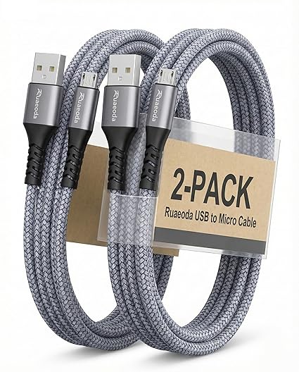 2 Pack Micro USB Cable 6FT Heavy Duty Braided Fast Charging Cord for PS4 Controller Kindle Android Devices