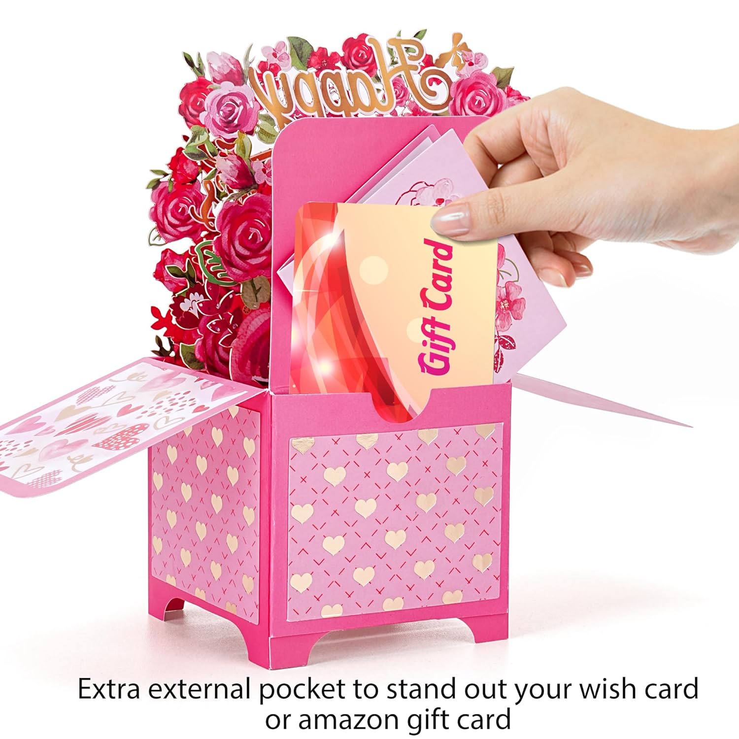 Happy Valentine’S Day Pop Up Card, 3D Flower Bouquet Greeting Card With Envelope & Note, Romantic Valentine Gift For Wife, Girlfriend Or Mom