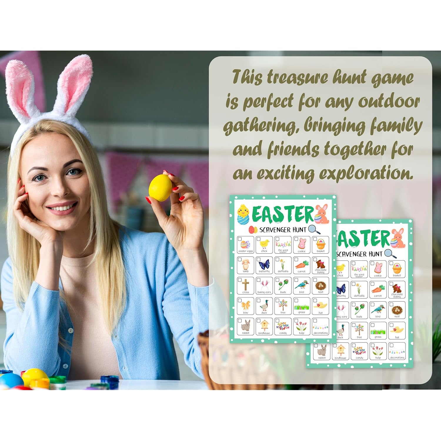 Easter Scavenger Treasure Hunt Games For Family Friend, Easter Party Game Card Set, Easter Indoor Scavenger Hunt, Family Holiday Party Decorations Supplies Favors, 25 Game Cards, C01