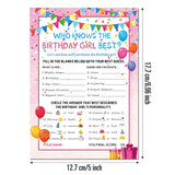 The Birthday Girl Best, 50 Pieces Birthday Party Activity Game Card Set Who Knows Her Best Girl Birthday Party Activity Themed Party Decorations (Pink)