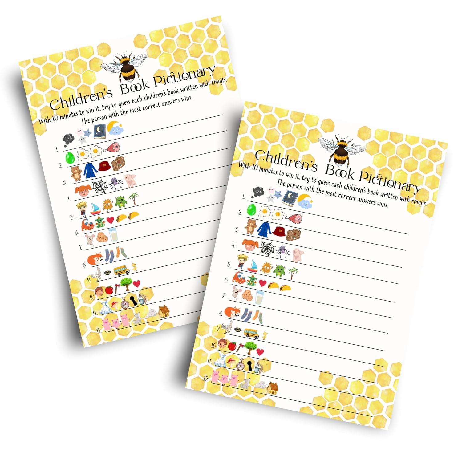 Mama Bee Baby Shower Games - Gender Neutral - 25 Cards - Fun Guessing Activities For Guests - Bumblebee Yellow And Black Theme, 5X7 Pack