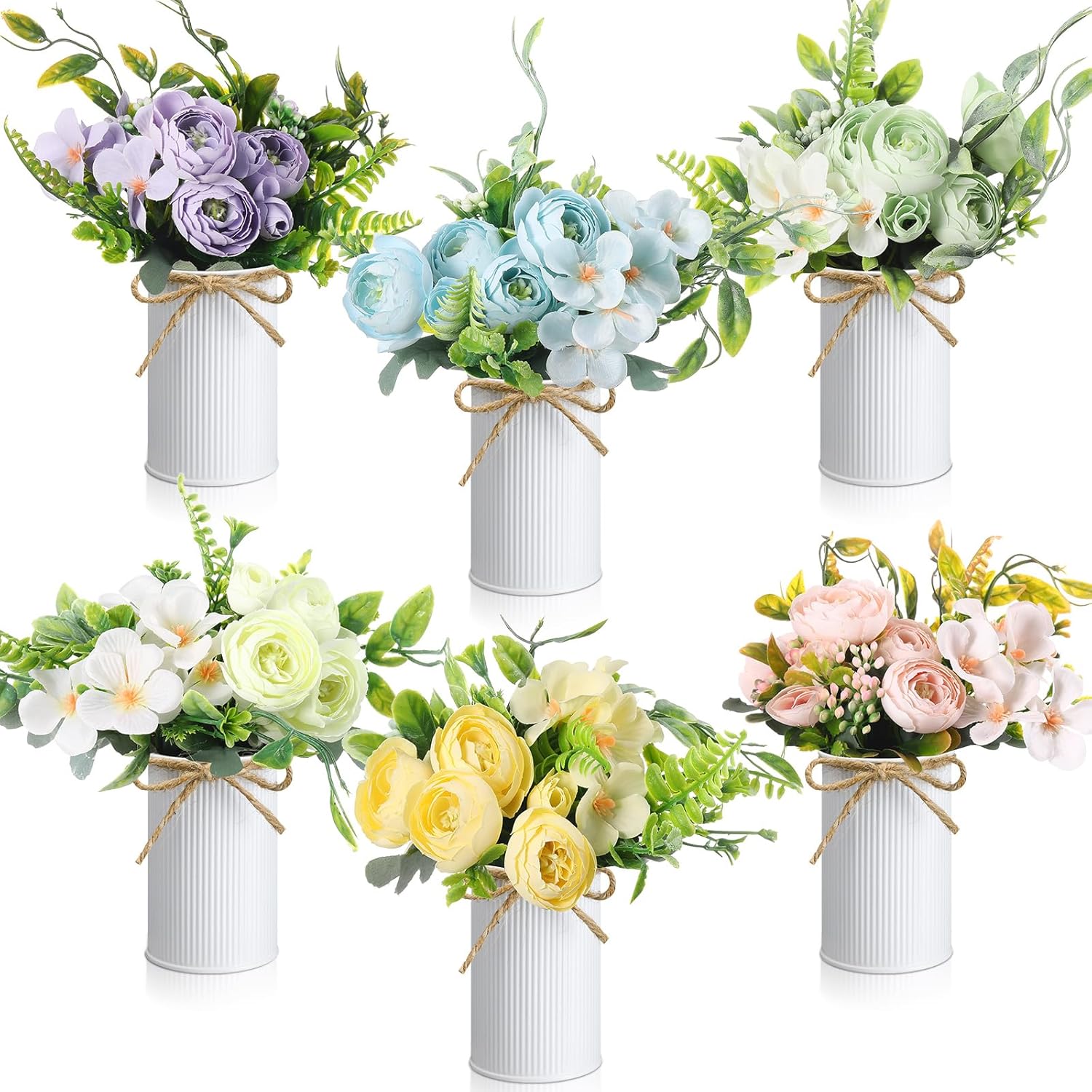 6 Pcs Wedding Table Centerpieces Camellias Artificial Flowers With Vase Summer Floral Arrangement Purple Blue Pink White Yellow Purple Green Flower Bouquet For Home Dining Table Party Decor