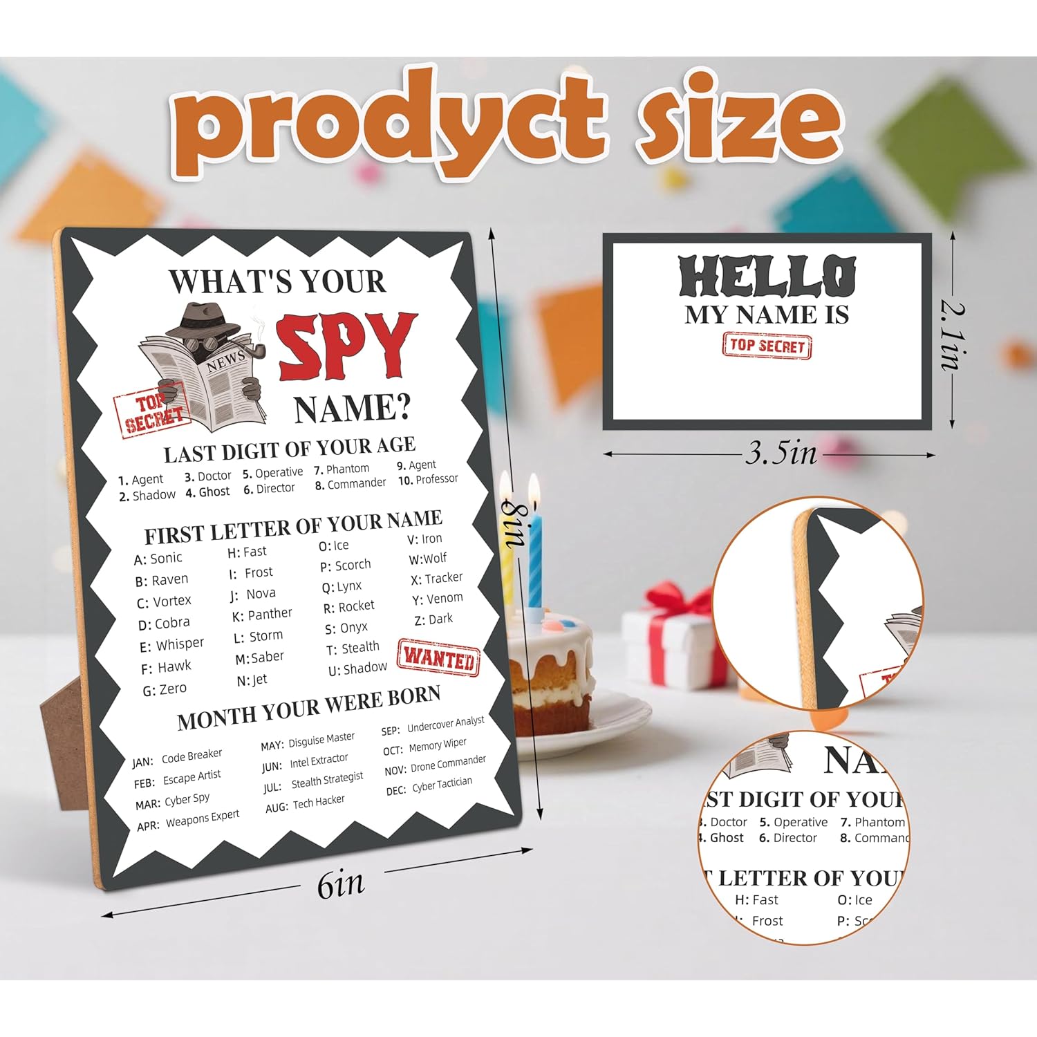 Spy Birthday Party Decoration, Spy Party Game, What'S Your Spy Name, Perfect For Spy Birthday Party Activities, 30Pcs Sticker Name Cards For Birthday Party Supply