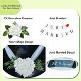 Heart-Shaped Wedding Car Hood Decoration With Angel Wing Design, Artificial Flowers And White Tulle Ribbons, Just Married Car Decal, Bridal Car Accessories For Wedding Celebration
