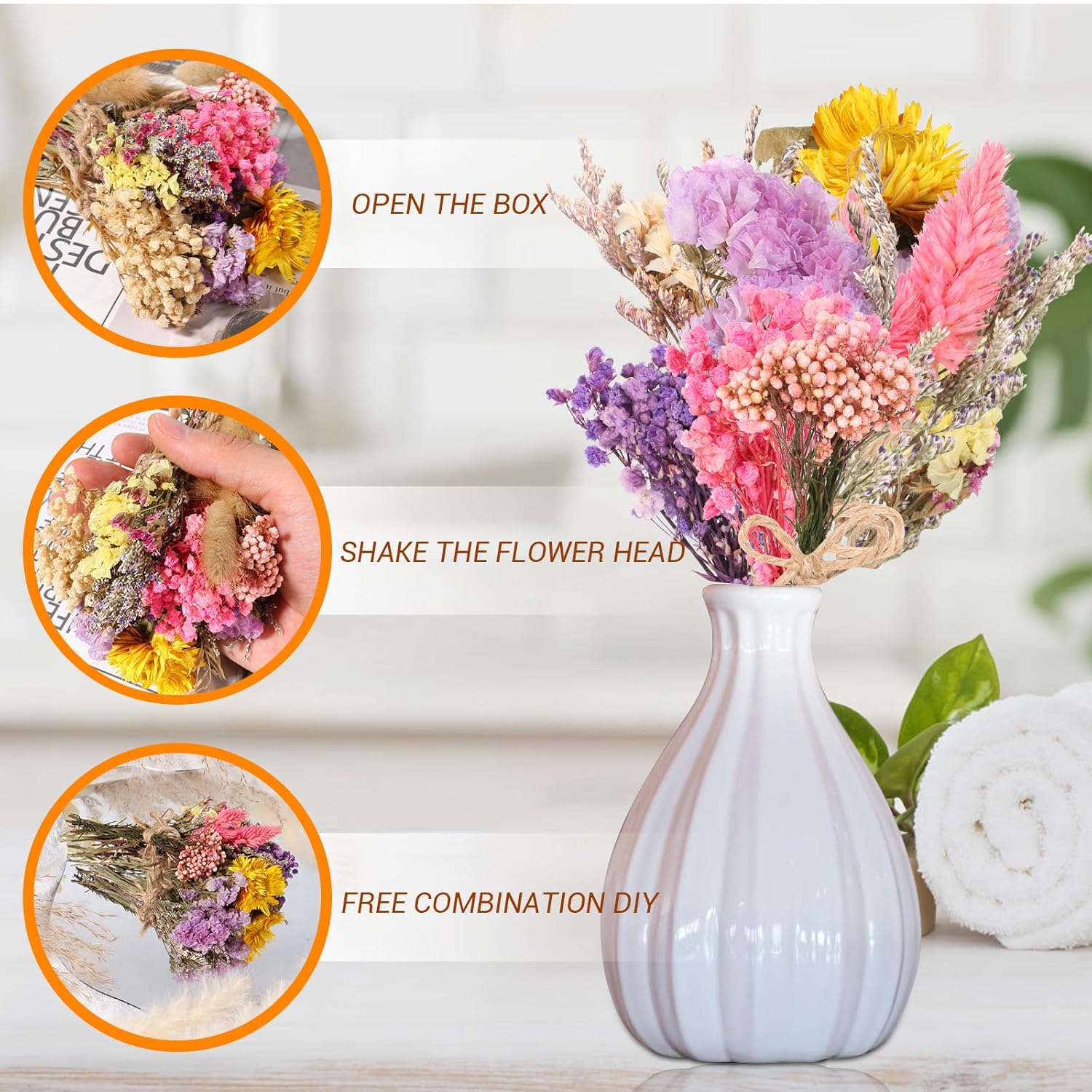 10 Pack Dried Flower Bouquets Various Dried Flower Combinations With Stem Mini Dried Embossing Natural Flower Bundles Artificial Flower Dried Floral Arrangement For Vase Diy Wedding Decor