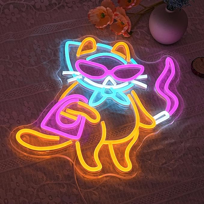 Cool Cat Neon Sign USB Dimmable LED Wall Light for Bedroom Bar Living Room Pet Shop Decor