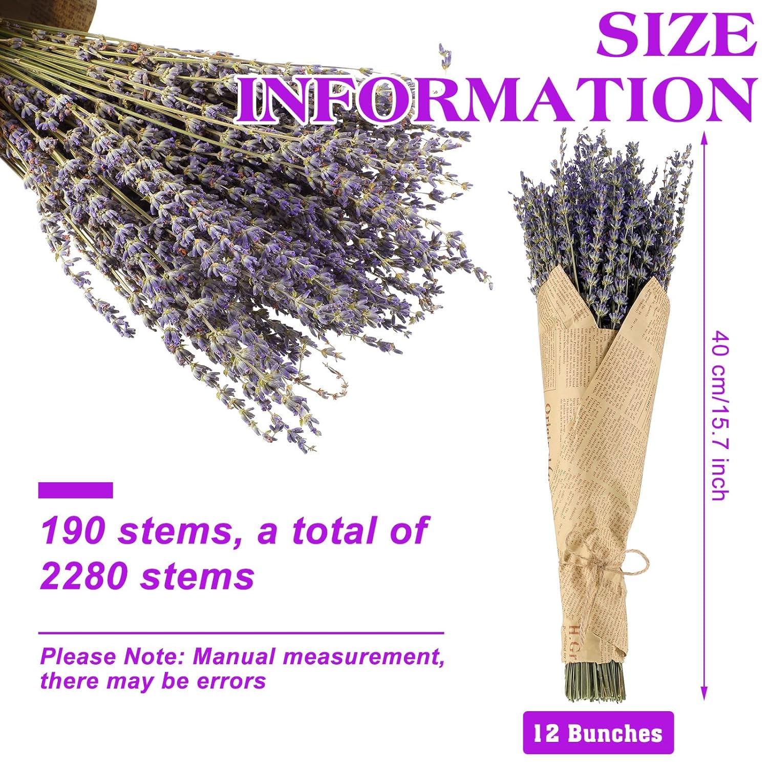 12 Pack Total 2280 Stems Dried Lavender Bundle Bulk Organic Lavender Flowers Decor Natural Dried Purple Flowers Bunches For Bathroom Shower Diy Arrangements Wedding Home Party Decorations