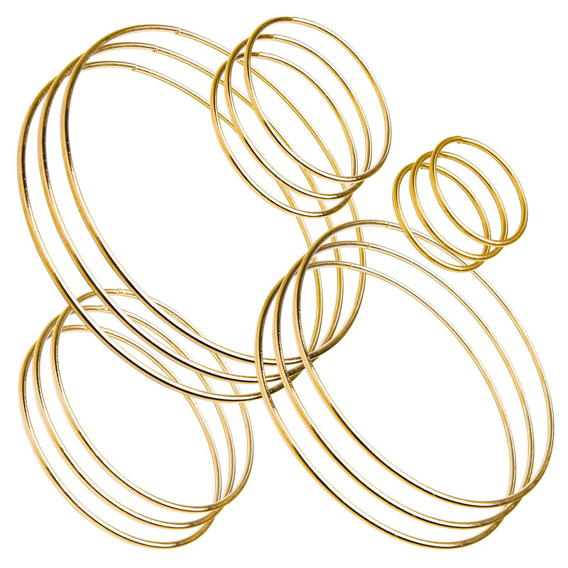 15 Piece Gold Metal Hoop Craft Rings. Bulk Ring Sizes That Include, 2, 3, 4, 5