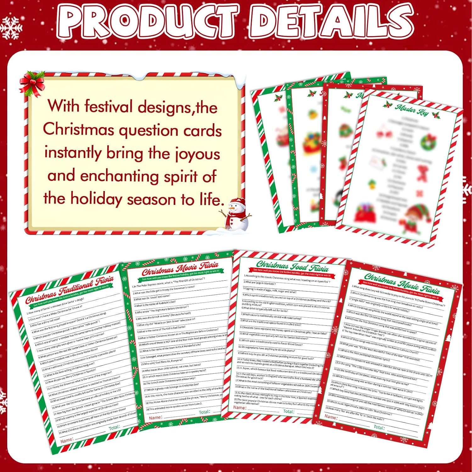 104Pcs Christmas Party Trivia Game Cards Xmas Festival Guessing Activity Christmas Question And Answer Cards For Adults Family Friends Coworkers Groups Winter Holiday Party Supplies (Classic)