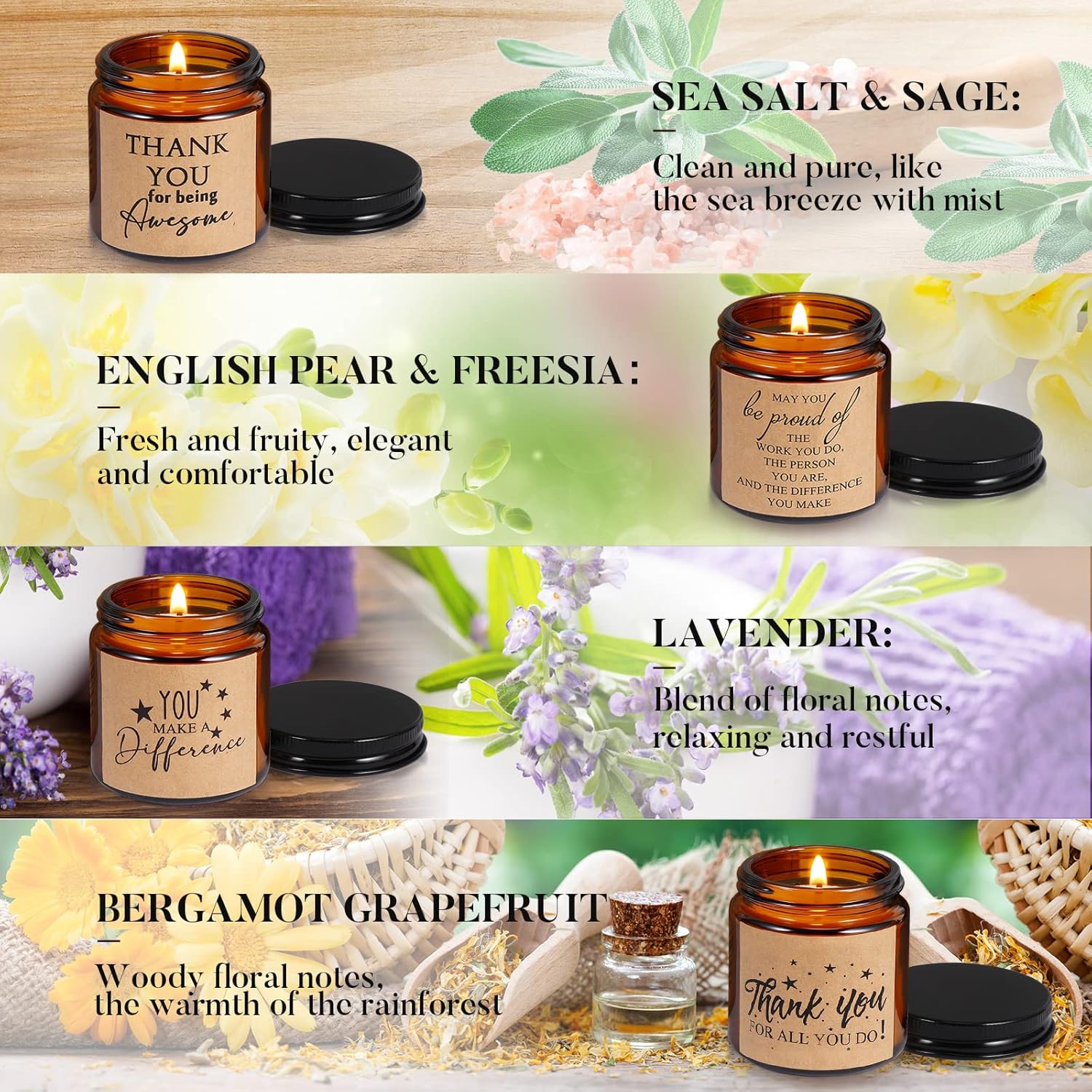 4 Pcs Thank You Gifts Candles 3.5 Oz Soy Wax Scented Thank You For Being Awesome Scented Candles Employee Appreciation Gifts For Women Valentines Favors, 4 Fragrances(Classic,Brown)