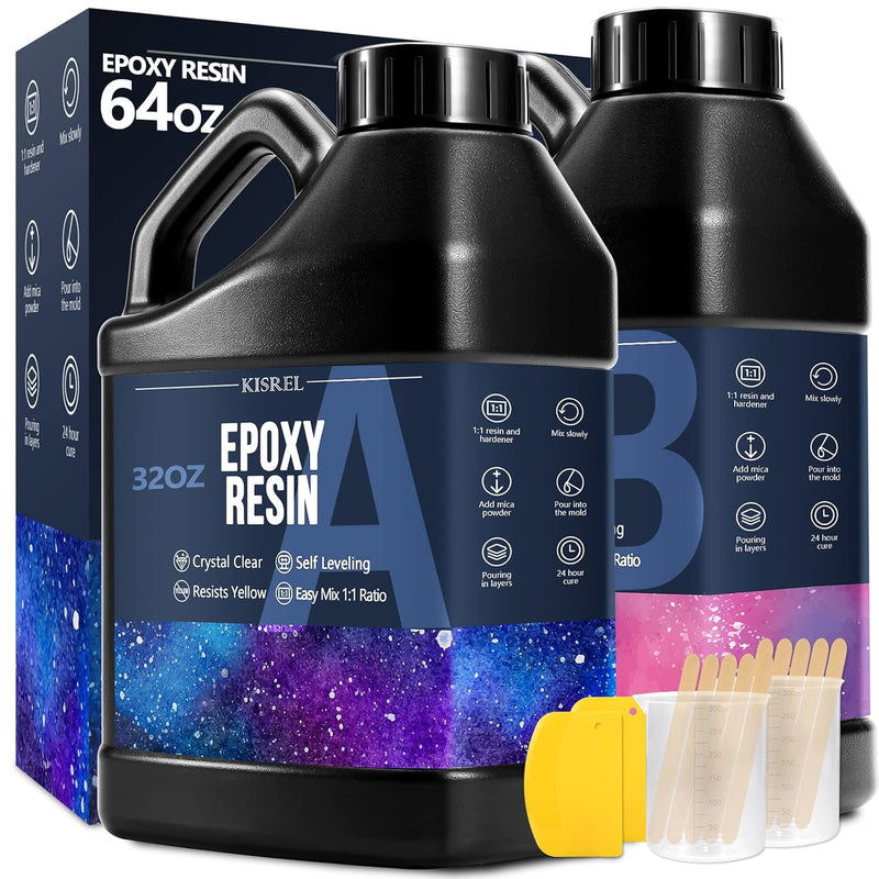 Epoxy Resin 64Oz - Crystal Clear Epoxy Resin Kit - No Yellowing No Bubble Art