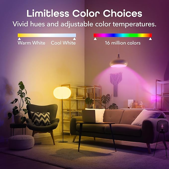 A19 Smart Light Bulbs 4 Pack 800LM Color Changing WiFi Tunable White Alexa Google Compatible