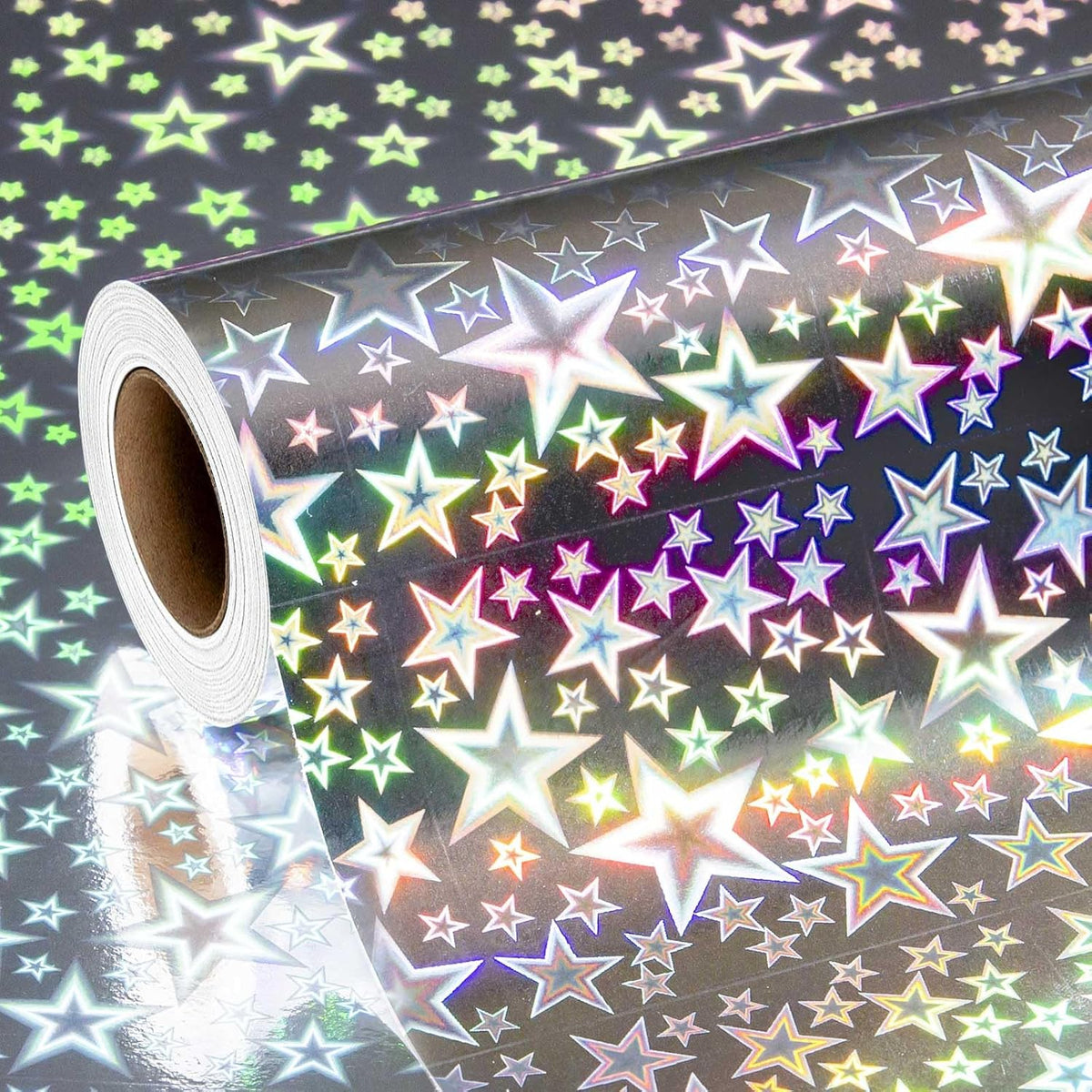 Holographic Foil Wrapping Paper - Mini Roll - 17 Inch X 32.8 Feet- Metallic Silver Foil Stars For Birthday,Wedding,Baby Shower,Party All Occassions (47.3 Sq.Ft.Ttl)