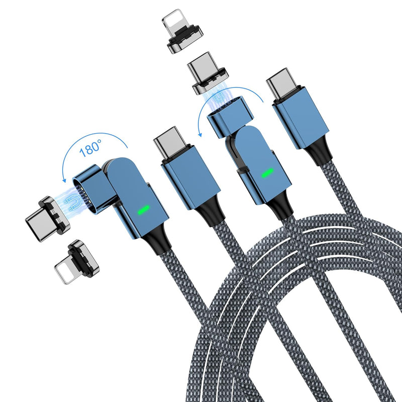 Magnetic Usb C Charger Cable 2 In 1, 2-Pack 6.6Ft Pd 100W(5A) 180° Rotatable N