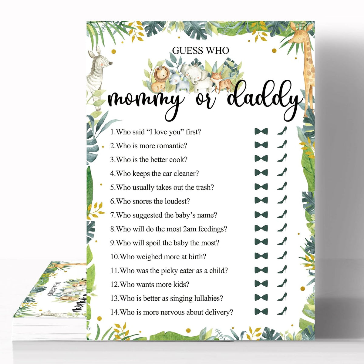 36 Guess Who Mommy Or Daddy Game Safari, Safari Jungle Baby Shower Games Cards, Wild Animal Themed Baby Shower Games Favor Decoration(5X7 Inches)