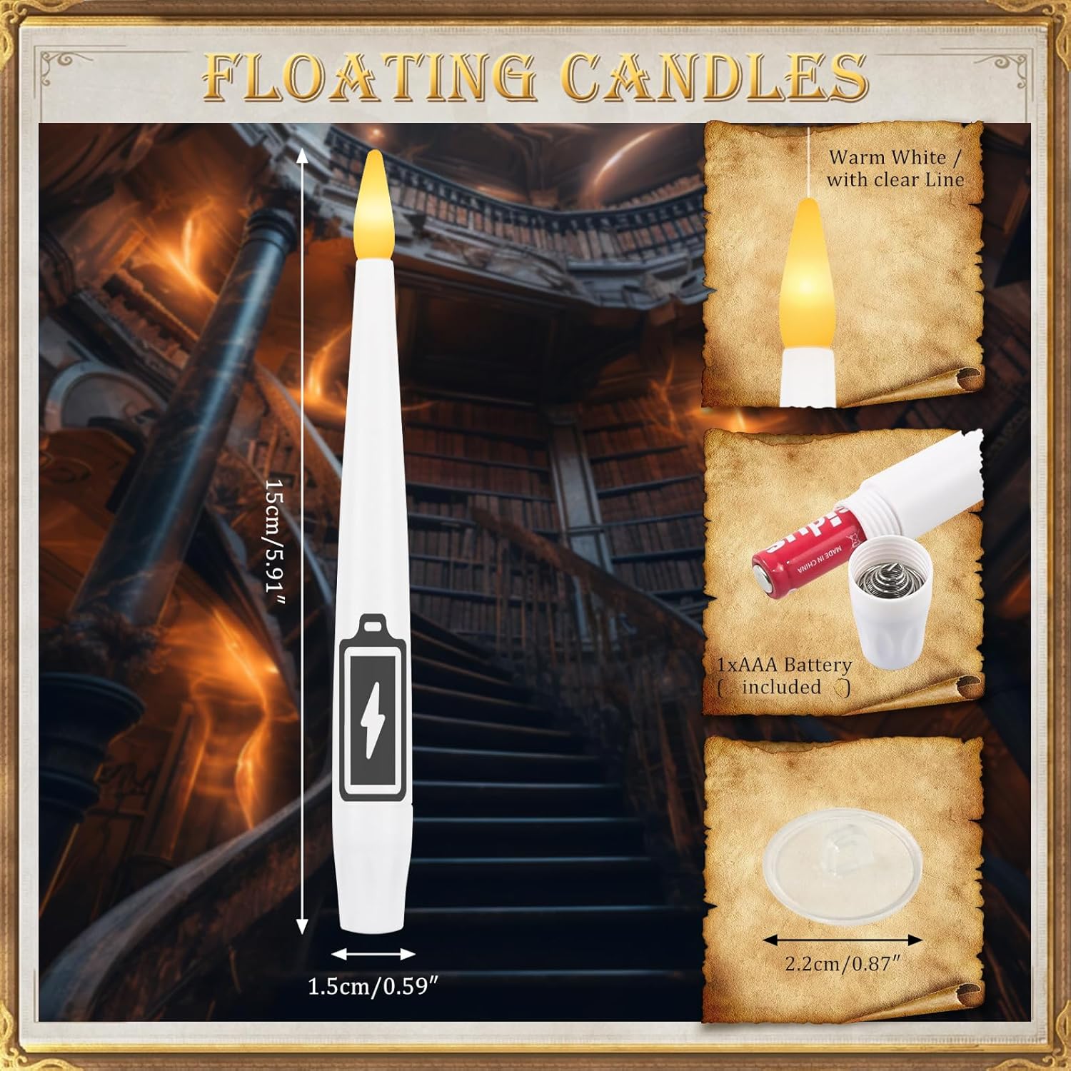20 Pcs Floating Candles With Wand Led Magic Hanging Candle Battery Operated Candle With 21 Batteries Include Flickering Warm Light Floating Candles For Christmas Halloween Decoration