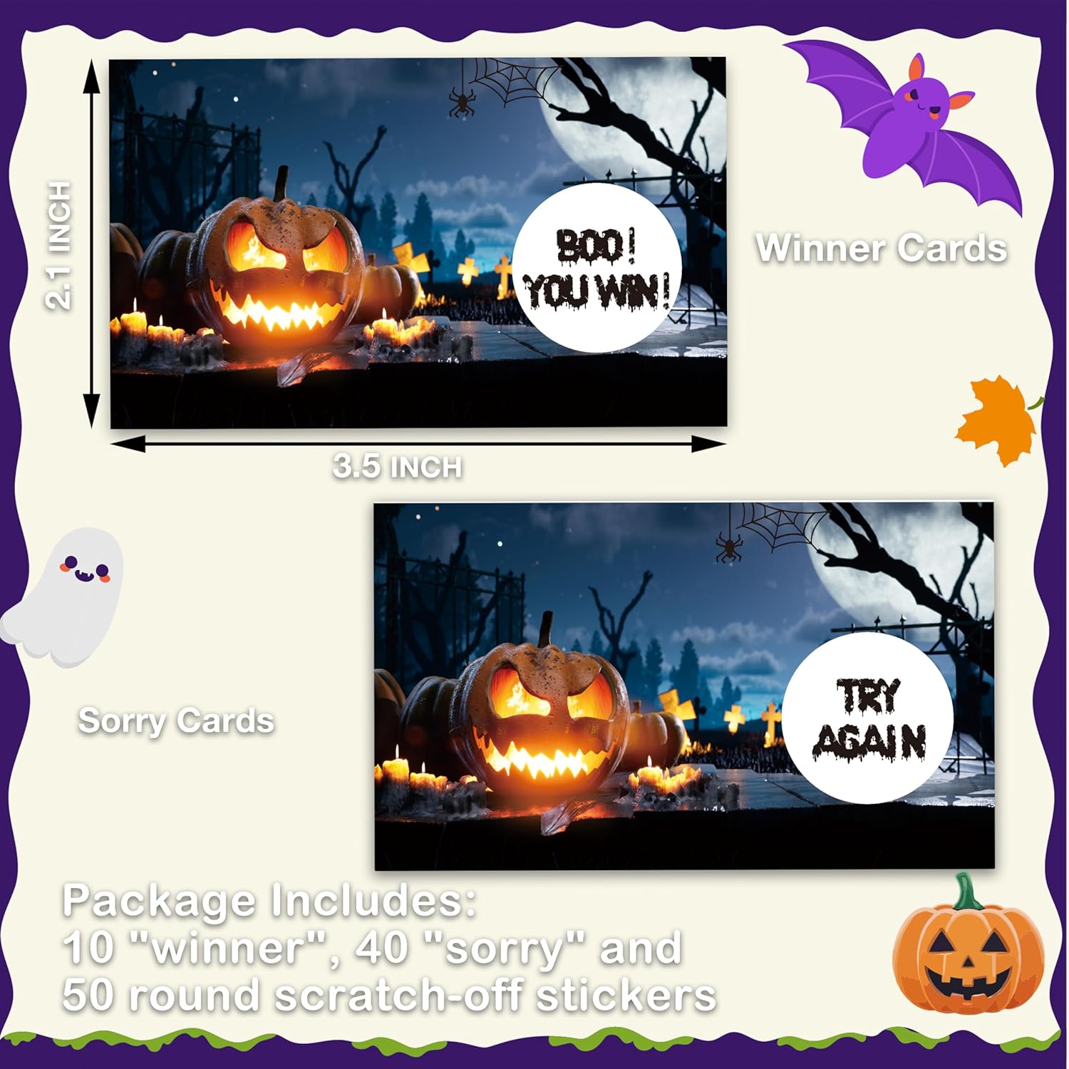 Halloween Scratch Off Cards (50 Pack), Pumpkin Scratcher Tickets, Spooky Party Game For Birthday Wedding Baby Shower Supplies Decorations - B05