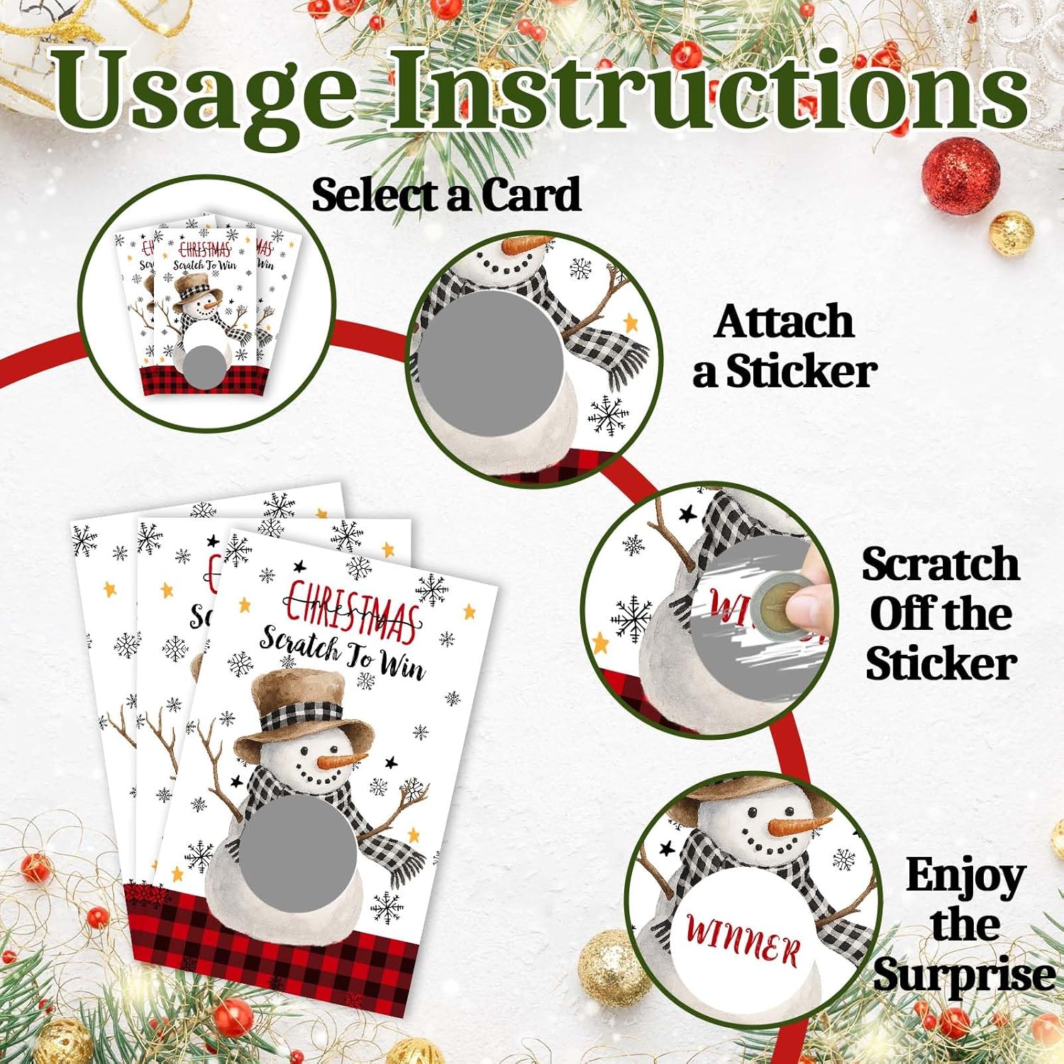 40 Pieces Christmas Party Scratch Off Cards, Plaid Scarf Snowman Christmas Raffle Tickets, Xmas Holiday Party Activities For Adults Game Prizes -A02