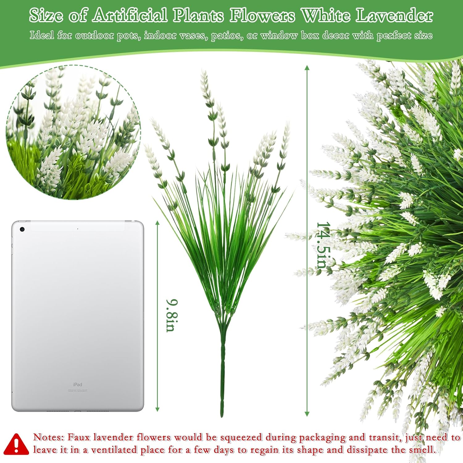 32 Bundles Artificial Lavender Plants Outdoor - Faux Lavender With Monkey Grass Uv Resistant Fake Flowers For Garden Patio Window Hanging Baskets Decor Planter Pathway Front Porch(White)