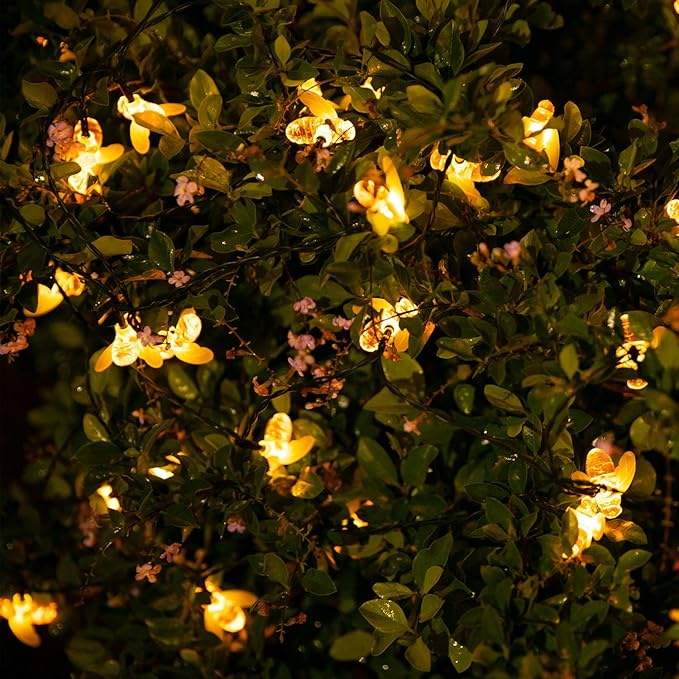 31FT Solar Bee String Lights 50 LED Honeybee Fairy Lights Outdoor Waterproof with 8 Lighting Modes Warm White Decorative Lights for Garden Patio Yard Wedding Party Decor