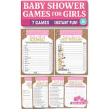 Baby Shower Games For Girl - 7 Games Instant Fun - Baby Prediction Cards, Guess Who Mommy Or Daddy, Word Scramble, Advice Cards, Pictionary, How Big Is Mommys Belly, Mason Jar Design