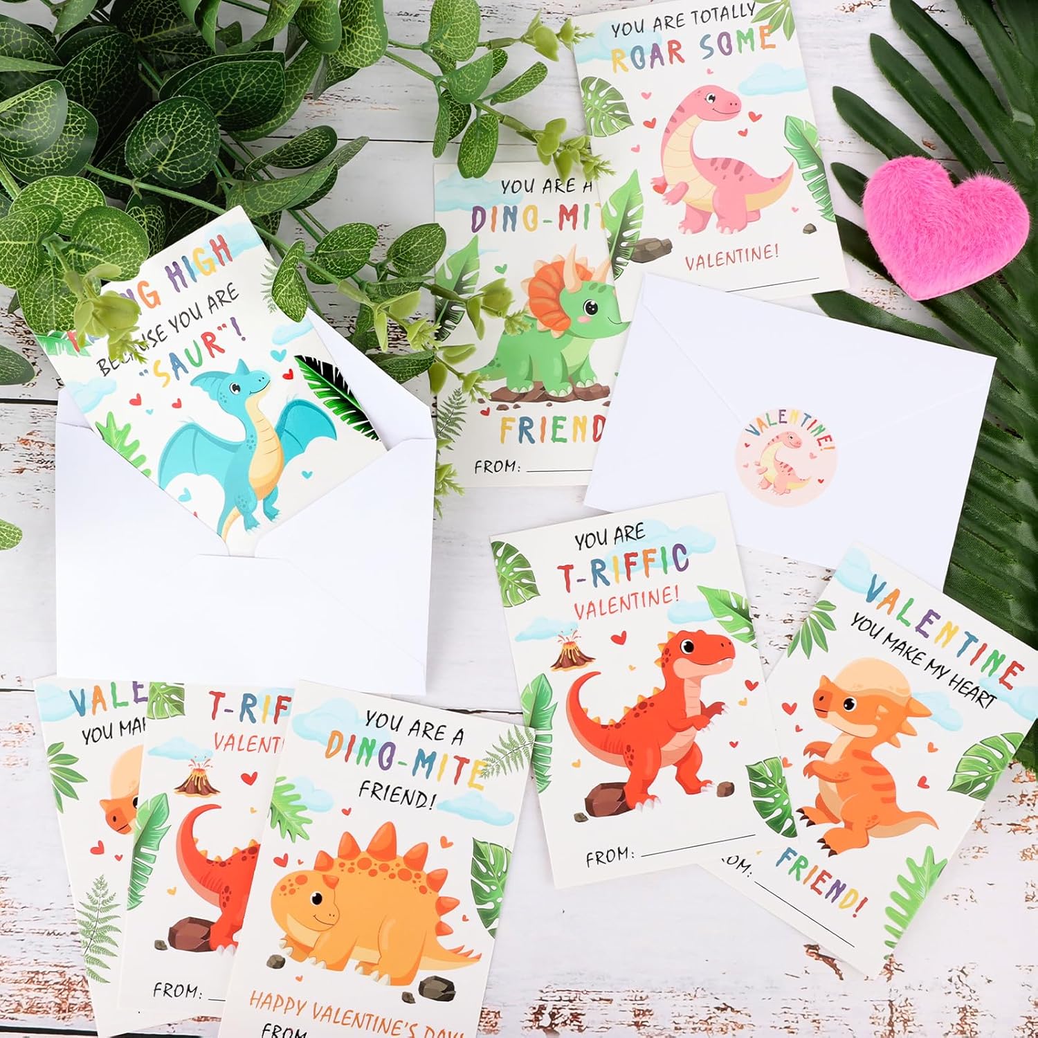 Valentines Day Cards For Kids 24Pcs Dinosaur Valentines Greeting Cards Bulk Valentines Gifts Exchange Cards With Envelopes And Stickers For Boys Girls School Classroom Exchange Gift