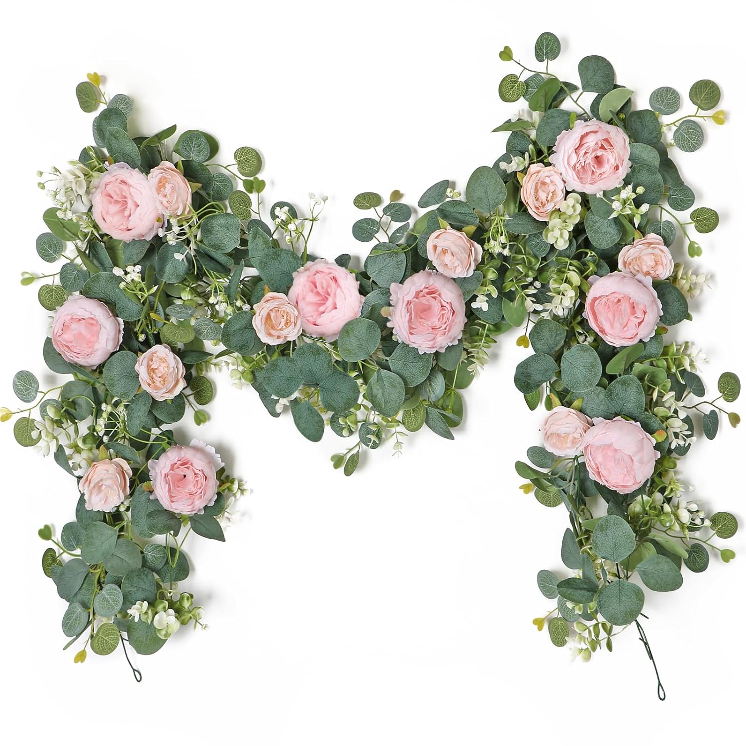 2 Pack 13Ft Flower Garland, Artificial Rose Vine Fake Flower Garland Silk Rose Peony Hanging Vine Faux Floral Garlands For Wedding Party Arch Table Wall Backdrop Decoration (Light Pink, 2Pcs)