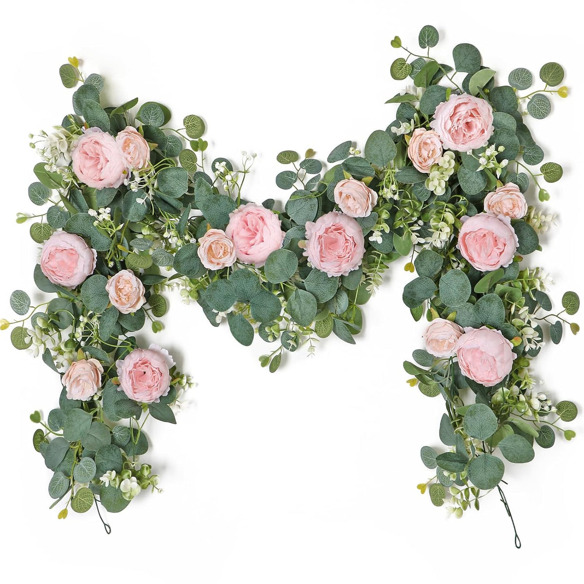 2 Pack 13Ft Flower Garland, Artificial Rose Vine Fake Flower Garland Silk Rose Peony Hanging Vine Faux Floral Garlands For Wedding Party Arch Table Wall Backdrop Decoration (Light Pink, 2Pcs)