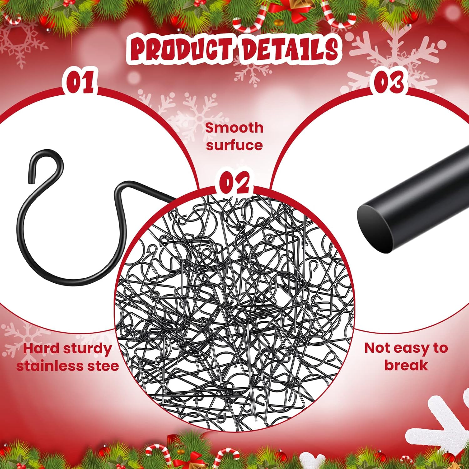 Metal Christmas Light Gutter Hooks Christmas Light Hanger Hooks For Gutters Stainless Steel Xmas Outdoor Clips For Kitchen Bathroom Work Shop Garden(Black,100 Pieces)