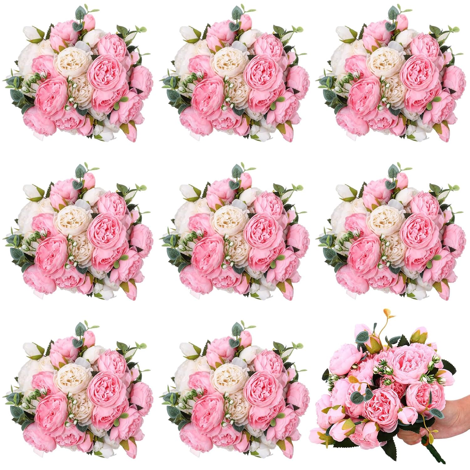 24 Bundles Artificial Peonies Flowers Wedding Faux Flowers Silk Peony Bouquet Bulk Bride Fake Florals Arrangements For Table Centerpieces Wedding ?Party Vase Decor (Light Pink, White)