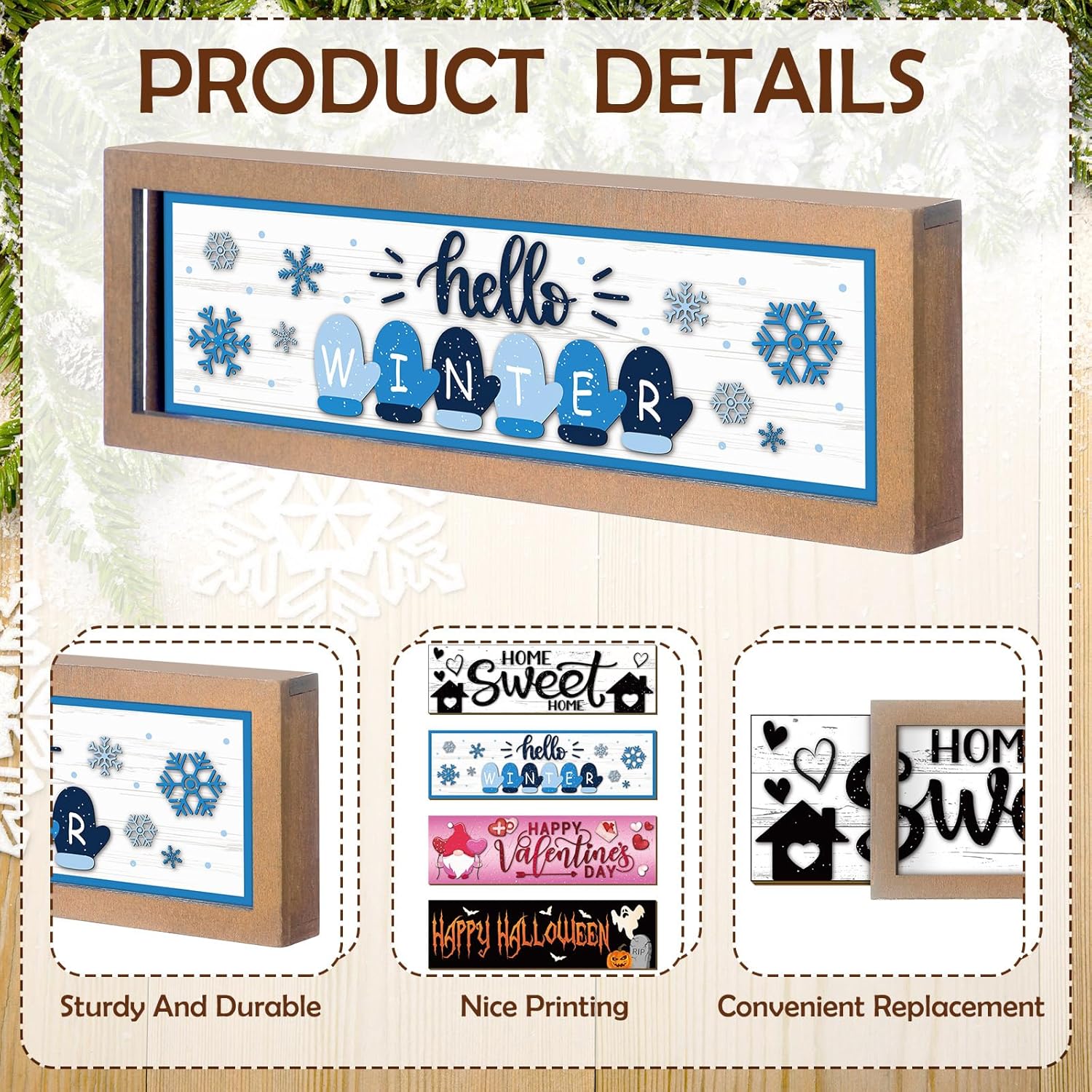 25 Pcs Valentines Interchangeable Seasonal Decor Interchangeable Welcome Sign With A Wood Frame Seasonal Wooden Welcome Sign Holiday Table Decor For Winter Valentines Easter Decoration