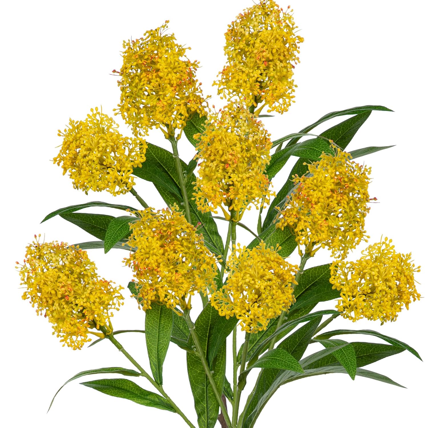3Pcs Artificial Flowers Faux Skimmia Spray With Leaves 22.8 Inch Long Stem Fake Flowers For Home Vase Table Centerpiece Floral Arrangement Wedding Bouquet (Yellow)