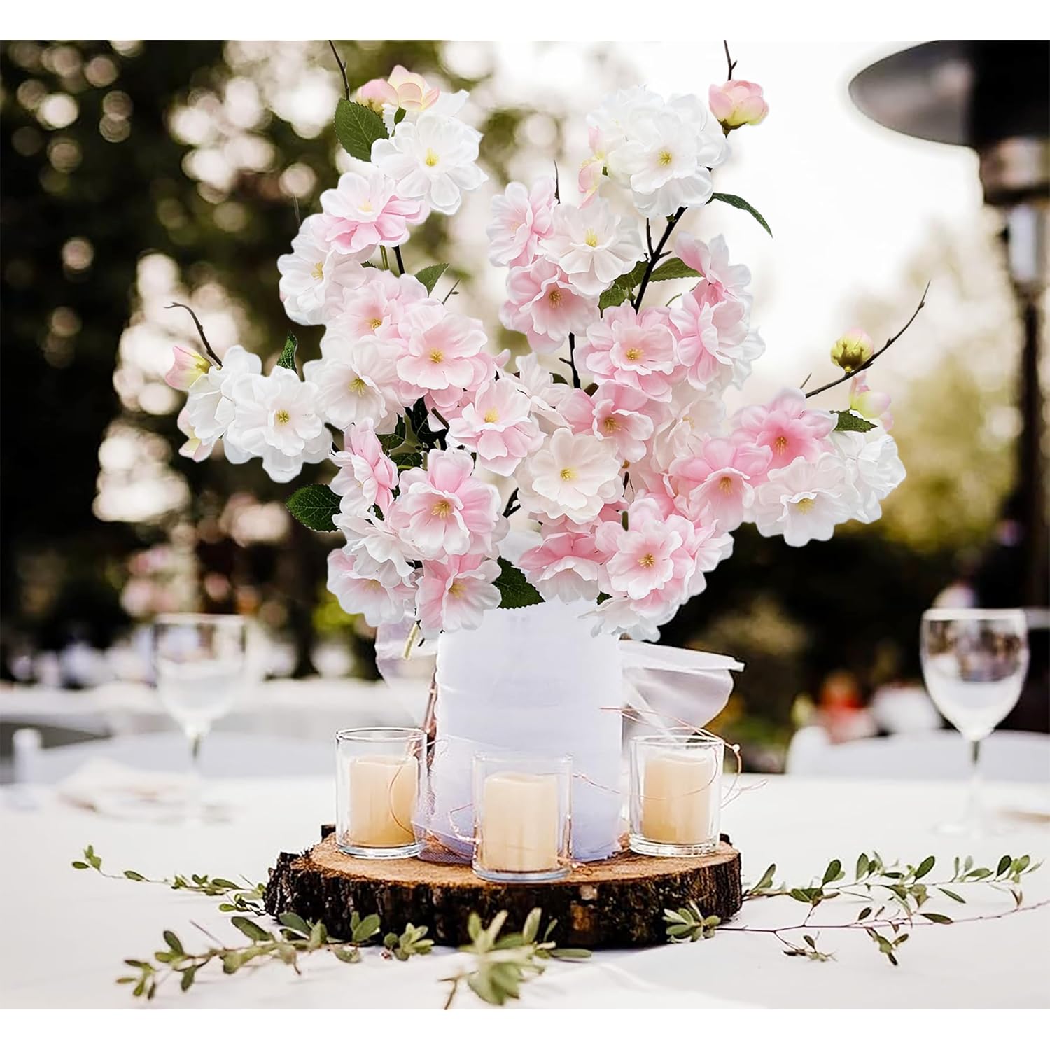 2Pcs Artificial Cherry Blossom Flower Bulk Plum Pink Silk Peach Flowers Cherry Blossom Branches With Leaves For Spring Summer Decor Home Wedding Party Table Centerpieces