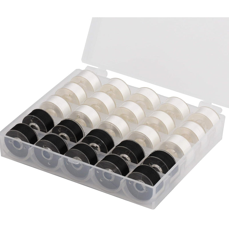 25Pcs 15White+10Black Prewound Bobbin Thread Size A Class 15 (Sa156) 60Wt With