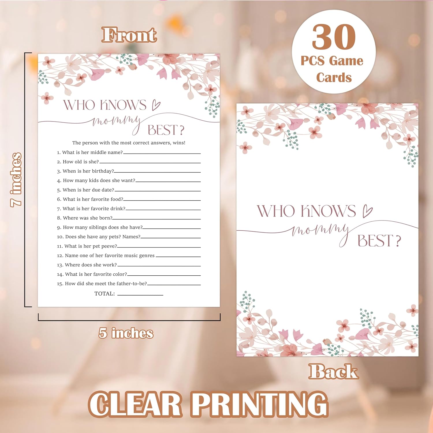 Wildflower Baby Shower Games, Floral Who Knows Mommy Best Game For 30 Guests With Game Cards, Gender Reveal, Baby Shower Supplies & Decorations (Dv30)