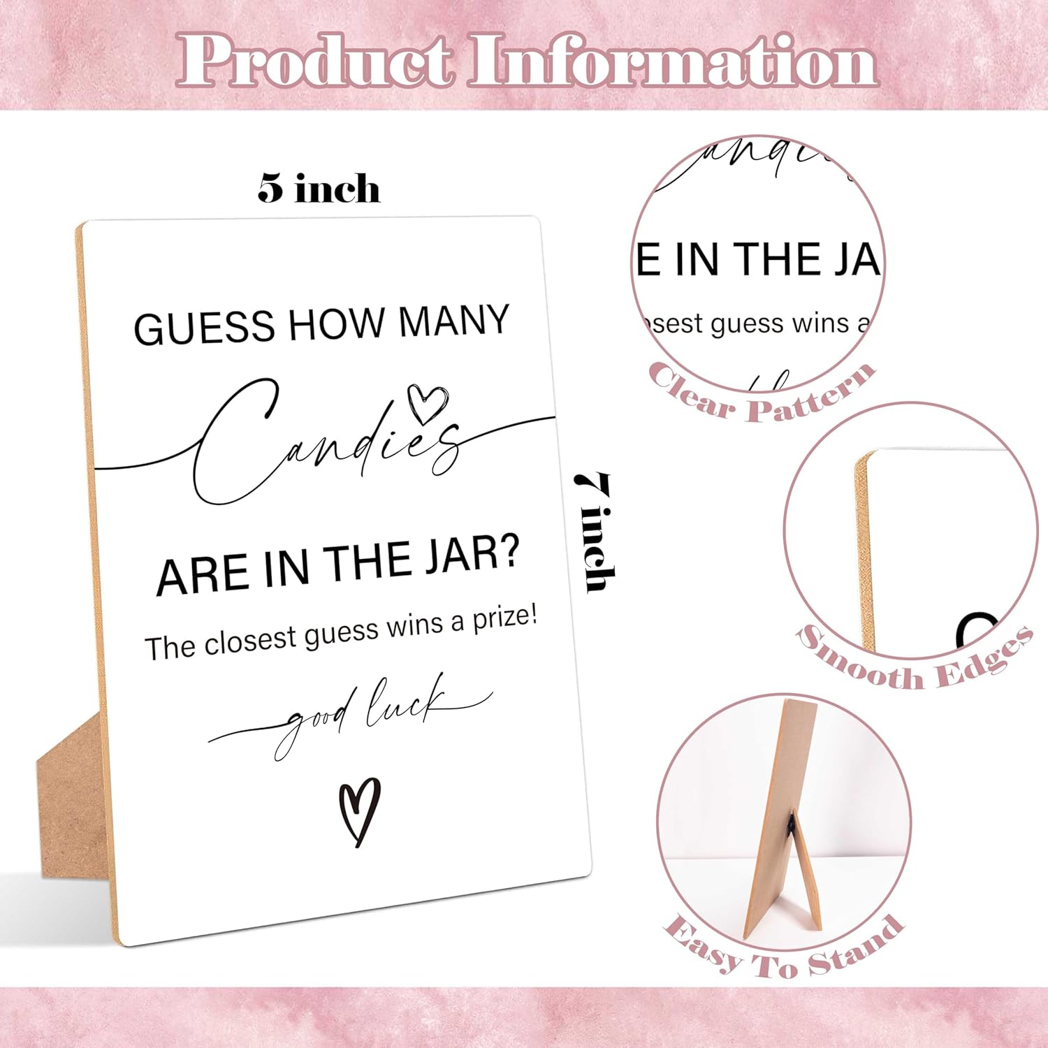 Minimalist Guess How Many Candies Are In The Jar Game, Pack Of 1 Wooden Tabletop Sign With Stand And 50 Guessing Cards, Modern Baby Shower Game, Gender Reveal Party Decorations - Wv09