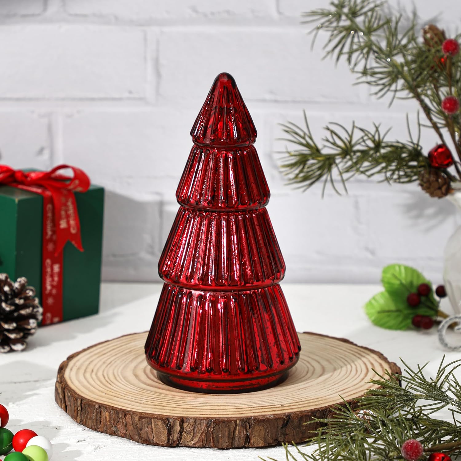 Christmas Tree Shaped Candle, Red Christmas Candles, Christmas Tree Scented, Tower Shaped Mercury Xmas Tree Candles, Winter Holiday Table Decorations, Red Tree Cape Candle, 8Oz