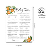 A Sweet Little Cutie Theme Baby Shower Games — Baby Trivia Game — Pack Of 25 — Citrus Orange, Fun Facts Shower Activity, Gender Neutral Couples Shower Co-Ed Shower Games G350-Trv