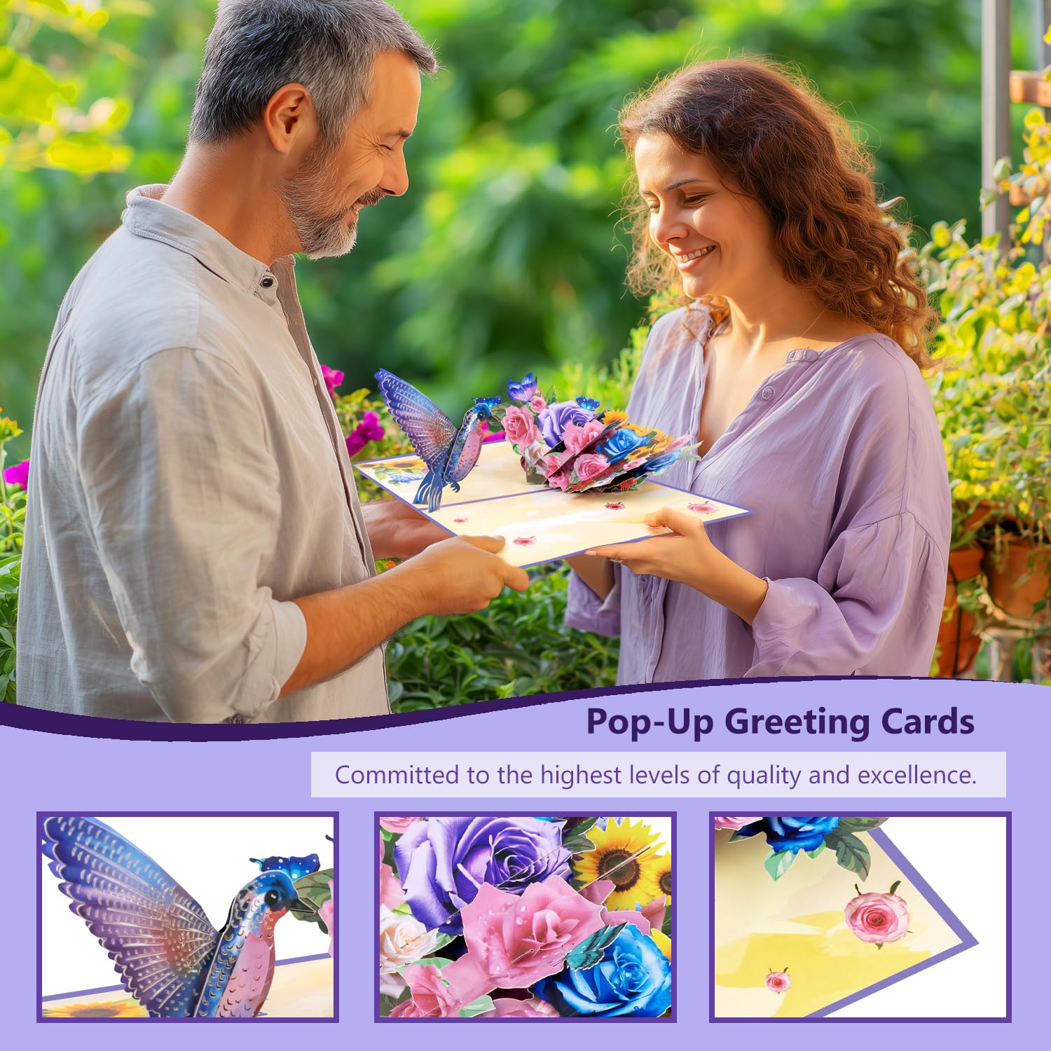 Pop Up Card Set For Women – 4 Pack 3D Greeting Cards With Butterflies, Flowers & Parrot – Birthday, Thank You, Get Well, Sympathy, Concelence, All Occasion – Includes 4 Envelopes & 4 Blank Notecards
