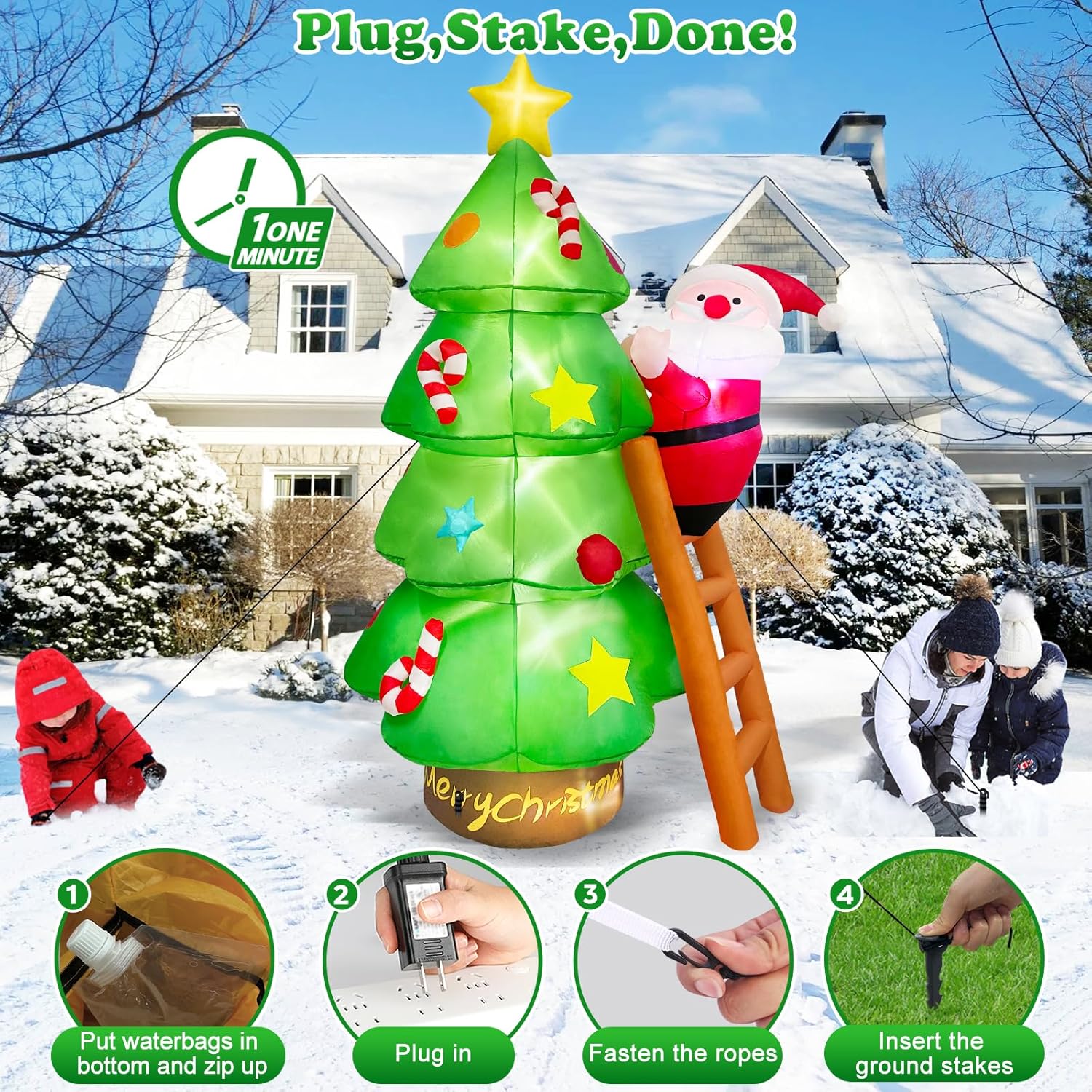 7 Ft Tall Large Christmas Inflatables Santa Claus Tree Outdoor Decorations, Build-In Leds Funny Xmas Blow Ups Yard Decor