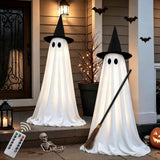 Halloween Ghost Decorations Indoor, 2 Pack Light Up Ghosts with A Broom