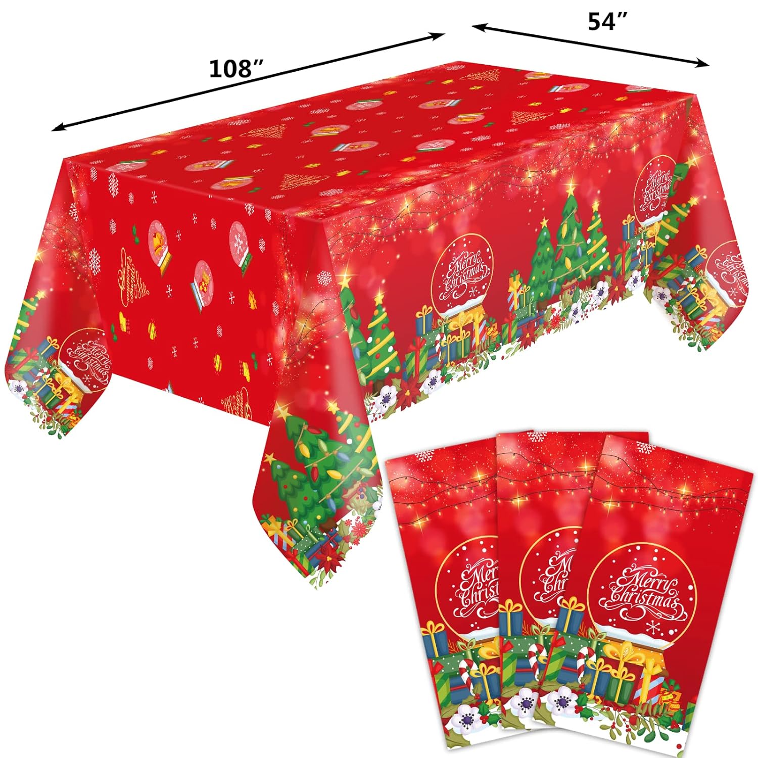 Christmas Tablecloths 3 Pack Merry Christmas Red Plastic Party Decorations 54 X 108 Holiday Party Table Cover Christmas Disposable Tablecloths