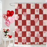 Red Valentines Shower Curtain - Sweet Love Kiss Me Heart Shower Curtain For Valentine Day Decorations, Romantic Retro Grid Waterproof Bath Curtain 72 X 72 Inch