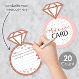 Big Dot of Happiness Bride Squad - Ring Wish Card Rose Gold Bridal Shower or Bachelorette Party Activities - Shaped Advice Cards Game - Set of 20