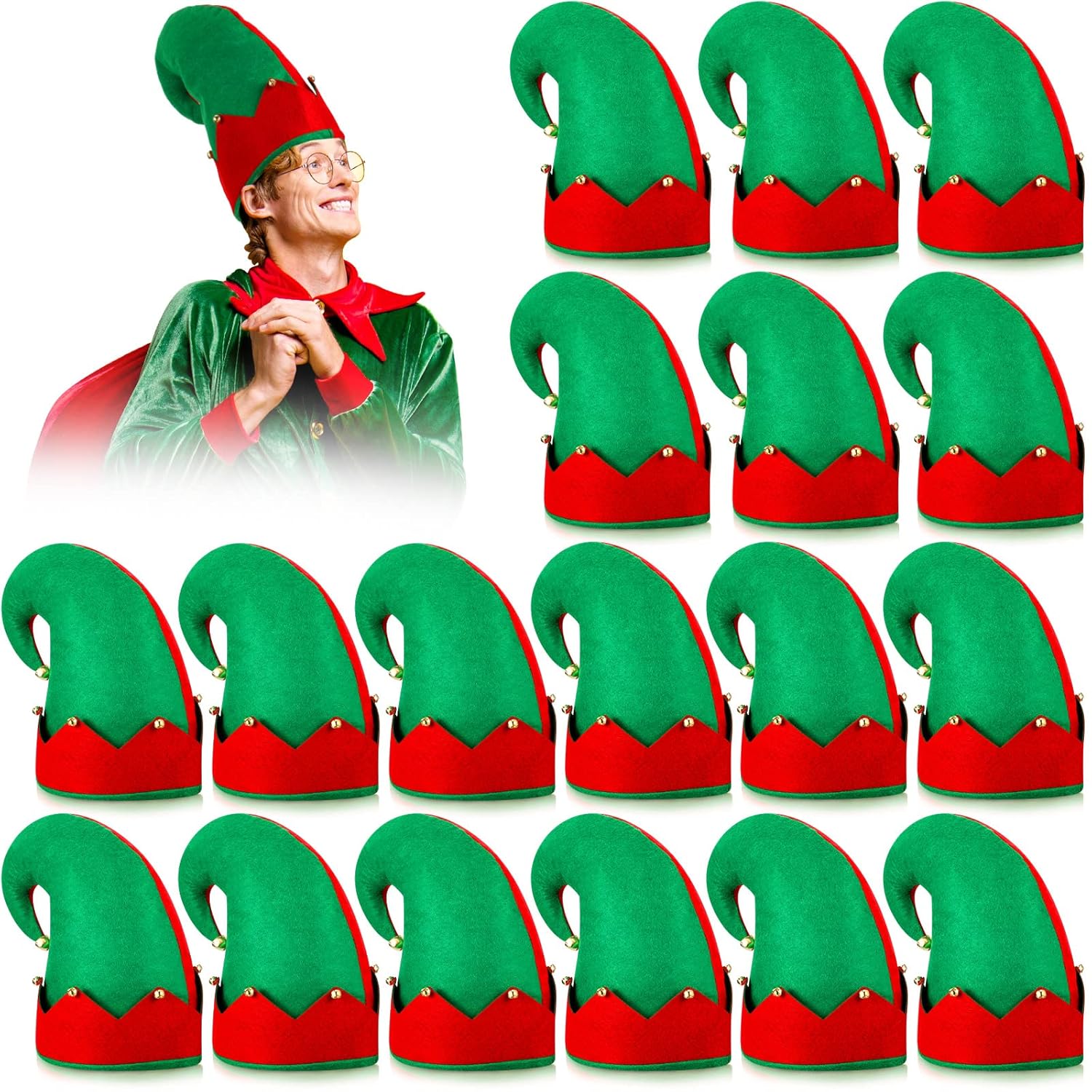 18 Pieces Christmas Elf Felt Hat For Adults Red And Green Santa Elf Hats Bulk Xmas Christmas Elf Costume Headwear Accessories