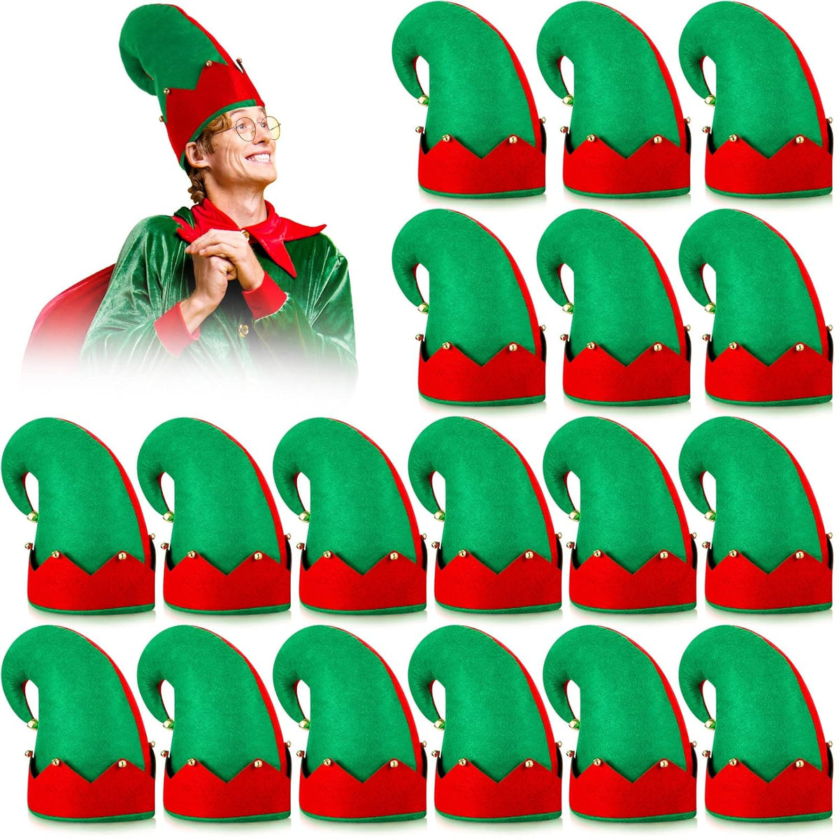 18 Pieces Christmas Elf Felt Hat For Adults Red And Green Santa Elf Hats Bulk Xmas Christmas Elf Costume Headwear Accessories