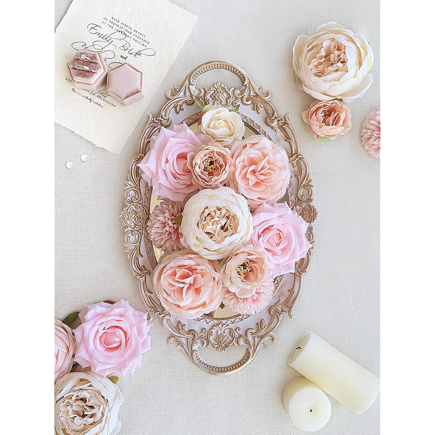 Peonies Artificial Flowers Pink Silk Roses Bulk For Diy Wedding Bouquet Bridal Shower Decorations Fake Floral Arrangements Party Table Centerpieces Home Decor Indoor Blush Peach Box 20Pcs