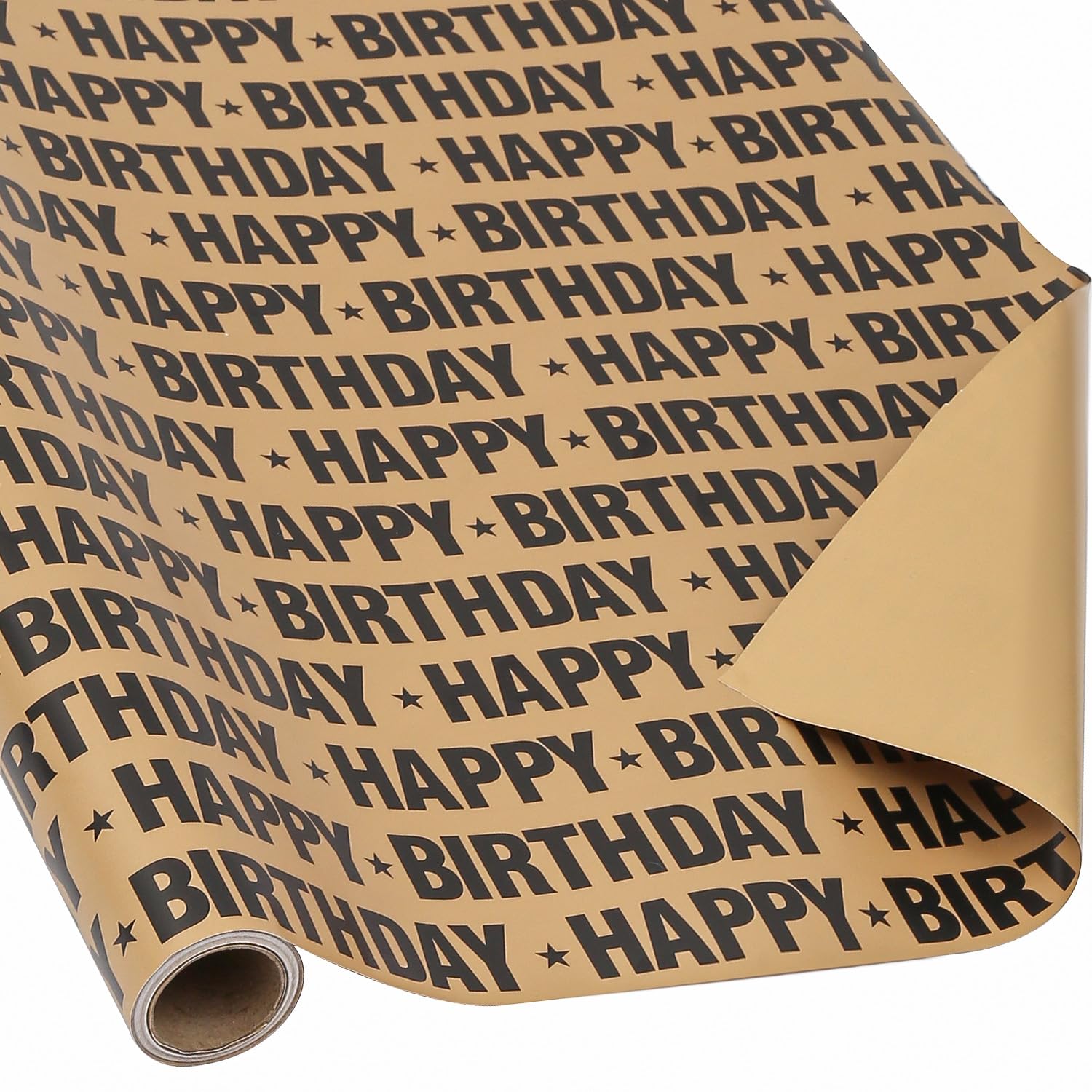 Brown Birthday Wrapping Paper Roll - Vintage Black Happy Birthday Design For Party, Baby Shower - 17.7 Inch