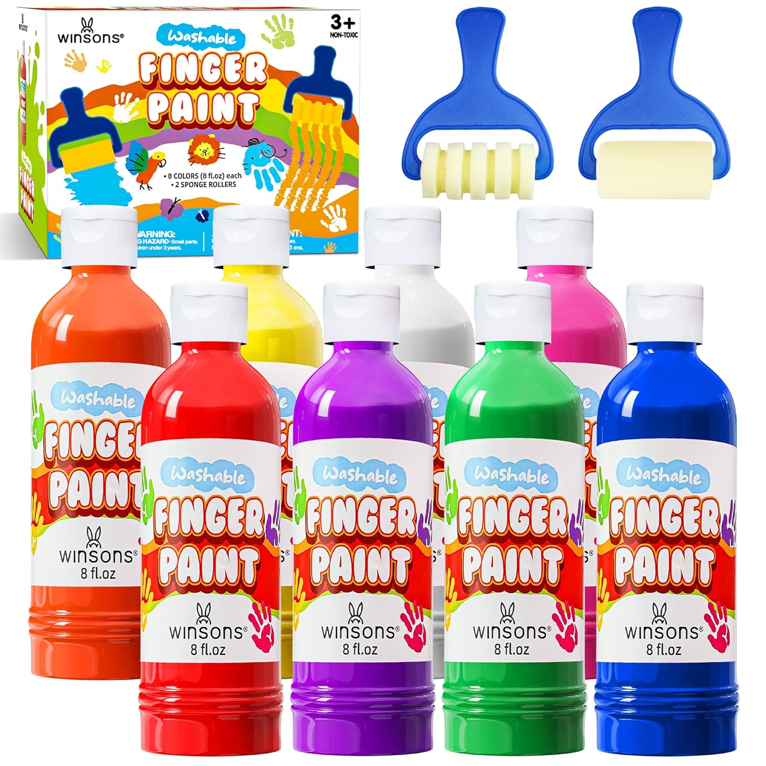 Washable Finger Paint For Kids, 8Oz X 8 Colors - Non-Toxic, Thick Finger Paint For Toddlers, Art Supplies For Home & Classroom Use, Large Bottles